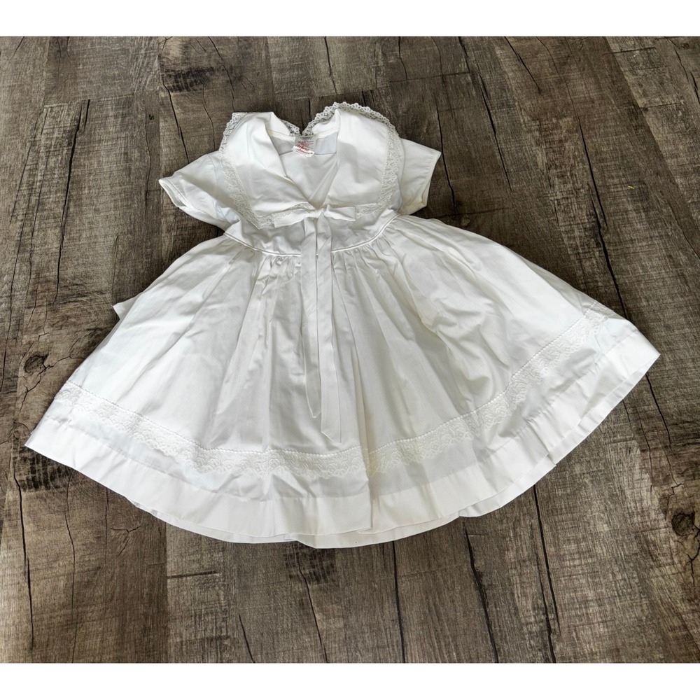 Vintage Arlene Kids White Lace Sailor Collar Dress Special Occasion Flower Girl